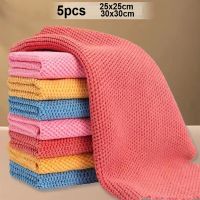 5PCS Microfiber Thick Kitchen Towel Dishcloth Household Kitchen Rags Gadget Non-stick Oil Table Cleaning Wipe Cloth Scouring Pad Dish Cloth  Towels