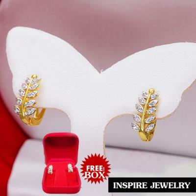 Inspire Jewelry ต่างหูรูปใบมะกอกขาล็อค งานจิวเวลลี่ฝังเพชรCZ งานดีไซด์ size 0.5x1.5cm. งานแบบร้านเพชร