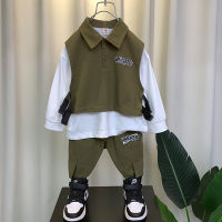 Boys Spring Clothes Suit Fake Two-Piece Clothes 2023 New Cool Handsome Boys Spring Trendy Childrens Clothing Childrens Spring And Autumn Style