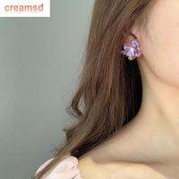 CREAMSD เครื่องประดับแฟชั่นหรูหราอินเทรนด์ที่มีสีสันไข่มุกอะคริลิคผู้หญิงต่างหูดอกไม้ตุ้มหูต่างหูสไตล์เกาหลี