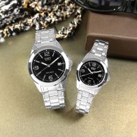 นาฬิกาคู่รัก Casio รุ่น MTP-1215A-1A , LTP-1215A-1A สายแสตนเลส หน้าปัดดำ - แท้ 100% ประกันศูนย์ CMG1 ปีเต็ม