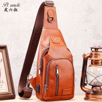 【CW】 Leather Men  39;s Chest Packs Shoulder Messenger Fashion Brand Multifunctional Usb Charging