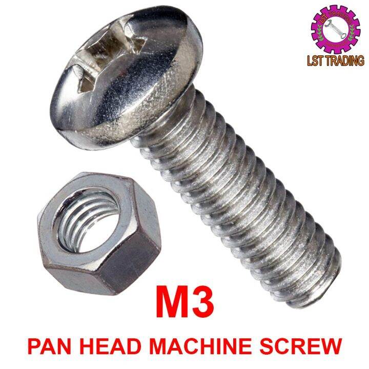 [READY STOCKS] M3 PAN / + HEAD MACHINE SCREW WITH NUT SET/ SCREW KEPALA