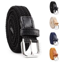 Unisex Casual Woven Belt Child Elastic Belts Men Canvas Elastic Belt Knitted Thin Waist Belts Jeans Alloy Pin Buckle Waistband  Floaties