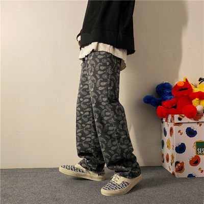 High Street Jeans Mens Printed Straight Pants Vintage Loose Pants Hip Hop Streetwear Harajuku Pants Mens Clothing Jean