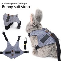 Rabbits Suit Vest Small Pet Gray Plaid Harness Adjustable Breathable Rabbit Chest Strap Outdoor Pet Vest with Pulling Rope S/M/L Leashes