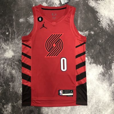 เสื้อกีฬาบาสเก็ตบอล แขนสั้น ลายทีม man Portland Trail Blazers Damian Lillard สีแดง 2023NBA