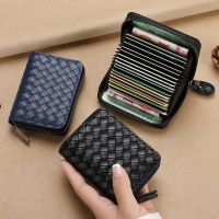 【CC】♨✠  Men Business Card Holder Woven Leather Wallet Credit Fashion Trend Notecase Change Coin Purse