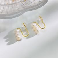 [COD] super-white freshwater pearl earrings womens summer all-match insU-shaped silicone ear clips without holes and painless