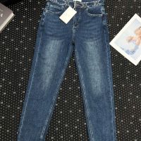 [FREE SHIPPING] Casual Waist Hot Studded Beads Elastic Feet Vintage Blue Jeans