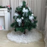 78/90/122cm Christmas Tree Skirt White Mesh Carpet Snowflake Colorful Pompon Mat For Home Xmas Tree New Year Decor Apron
