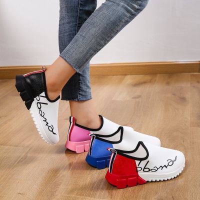 Independent stand in the spring of 2023 with color matching fly round head flat knitting thick bottom womens shoes net straight for