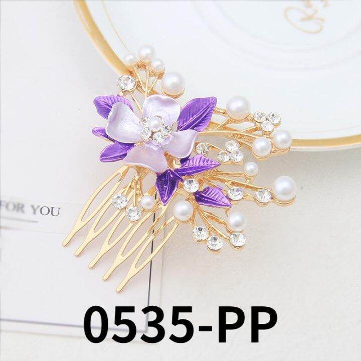 new-five-tooth-metal-hair-comb-korean-ladies-baking-lacquer-flower-insert-comb-four-colors-hair-accessories