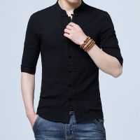 Tradictional Chinese Clothing For Men Kung Fu Tai Chi Tang Suit Style Tops Half Sleeve Cotton Linen Chinese Style Shirts