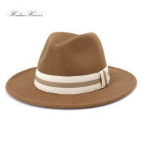 New Men Women Fashion Jazz Panama Woolen Felt Fedora Hat Solid Flat Wide Brim Elegant Church Party Camel White Black Hat