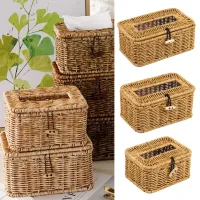 Handmade Woven Storage Box Tissue Paper Napkin Storage Finishing Basket with Lid Sundry Bath Cosmetic Towel Container