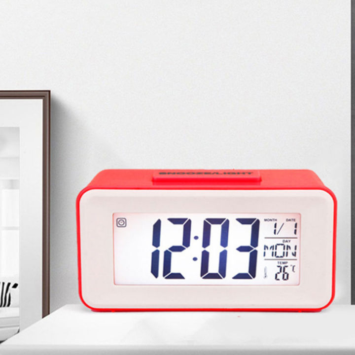 ภายนอกเตียงนอนควบคุมนาฬิกาอิเล็กทรอนิกแบบดิจิตัลภายในบ้านแบบเรียบง่ายเสียงชั่วโมงไฟหลัง12-24มัลติฟังก์ชัน