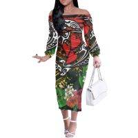 ∏ High Quality Samoan Hibiscus HD Pattern Black-white Dress Polynesian Ethnic Style Printed Tight One Shoulder Dress No Minimum