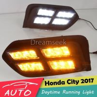 4Y เรืองแสง LED DRL ไฟตัดหมอกสำหรับ Honda City 2017 2018 2019 Daytime Running Light Driving Fog Lamp JDM Racing Style with Turn Signal