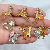 10pcs Alloy Enamel Charm Cartoon Squirrel Rabbit Deer Pendant DIY Keychain Necklace Pendant Jewelry Accessories Anime Charms