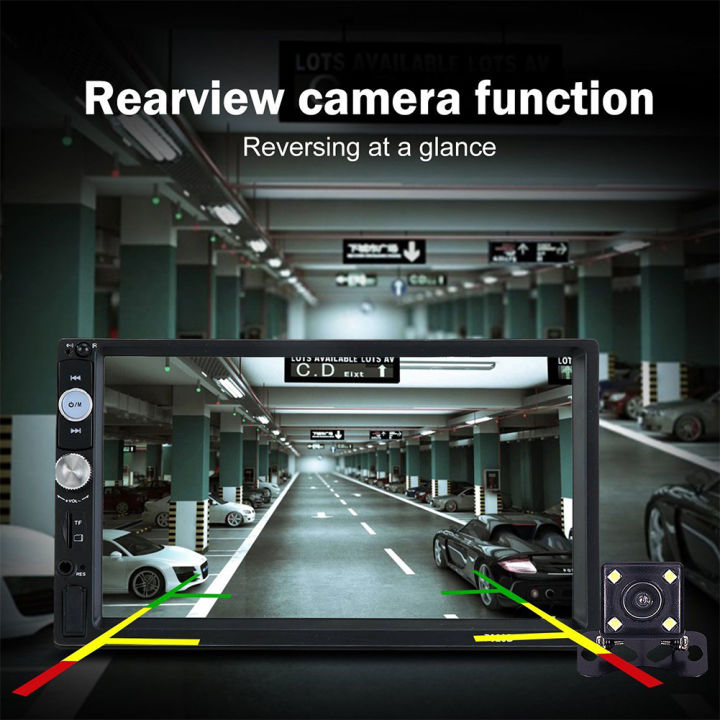 จอเครื่องเล่นมัลติมีเดียรถยนต์7นิ้ว2-din-hd-พร้อมกล้องมองหลังสำหรับหน้าจอสัมผัสแบบดิจิตอล