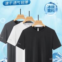 CODtianjia6731 ?Large Size Short Sleeve MenTT-shirt Summer Menswear Ice Silk Quick-Drying High Elastic Mens round Neck Vest Sports Hal