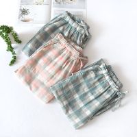 Womens Home Clothes Plaid Pants Sleepwear Cotton Pajamas Loose Light Fashion Summer Pants Sleep Bottoms Underwear Large Size