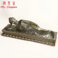 Antique Brass Sleeping Buddha Statue Figurines Miniatures Desktop Ornament Home Decoration Crafts Accessories Vintage Room Decor