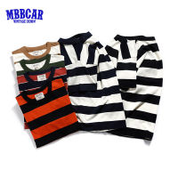 MBBCAR เสื้อยืดแบบสวมหัวลายทางขนาดใหญ่คอกลมหนาสำหรับผู้ชายอเมริกันคลาสสิกย้อนยุคสีกากีขี่มอเตอร์ไซค์ใหม่ฤดูร้อน2023