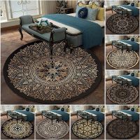 Retro Black And Gold Flowers Round Car Lotus Chair Floor Mat Soft Cars For Living Room Anti-slip Rug Bedroom Decor Car