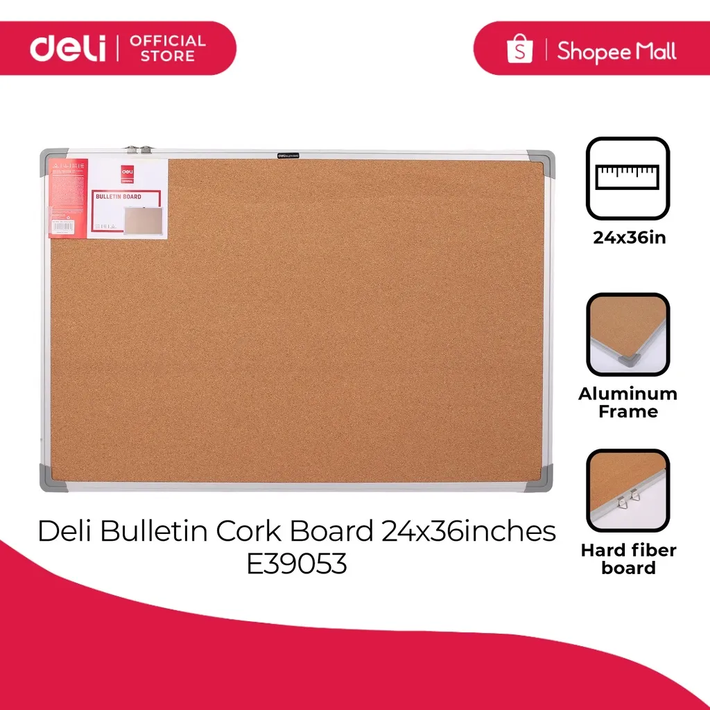 Deli E39053 Office Supplies- Bulletin Cork Board 24x36inches (1PC)  [79E39053] | Lazada PH