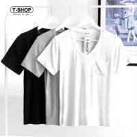 เสื้อยืด T-Shop คอลึกแขนสั้นติดเป๋า