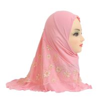 【CC】㍿✲♙  H043 beautiful girl hijab with flower net cute hats womens caps can fit 2-6 years old girls muslim baby headscarf