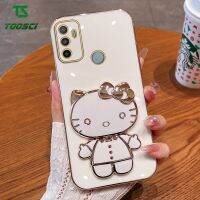 น่ารักหรูหราเฮลโลคิตตี้เคสเคสโทรศัพท์แบบตั้งได้เคลือบกระจกแต่งหน้าฝาหลังแบบนิ่มสำหรับ OPPO A77S A58 A78 A16 A16K A16e A15 A15S A3S A17 A33 A31 A7 A32 A54 A57 A96 A76 A74 A92