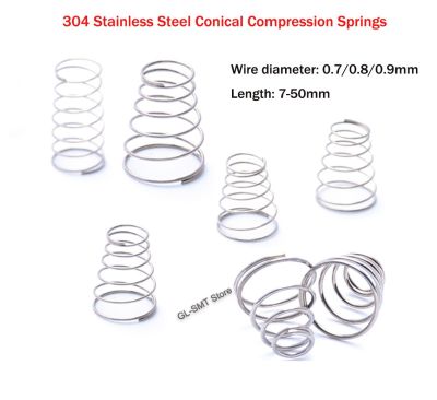 Tower Spring 304 Stainless Steel Conical Compression Springs Wire Diameter 0.7/0.8/0.9mm Taper Pressure Spring Length 7-50mm Electrical Connectors