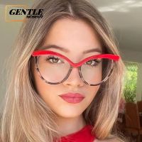 (GENTLE MOSCOT) Western Anti Blue Light แว่นตากรอบใหญ่แฟชั่นแว่นตา Cat Eye Leopard สำหรับผู้หญิง