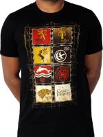 Game of Thrones House Crests 8 Lannister Stark TV อย่างเป็นทางการสีดำ Mens เสื้อยืด