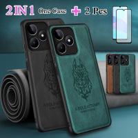 2 IN 1สำหรับ Realme C51เคสศัพท์หนังเรียบง่ายพร้อมตัวป้องกันเซรามิกหน้าจอฟิล์มเซรามิกโค้ง