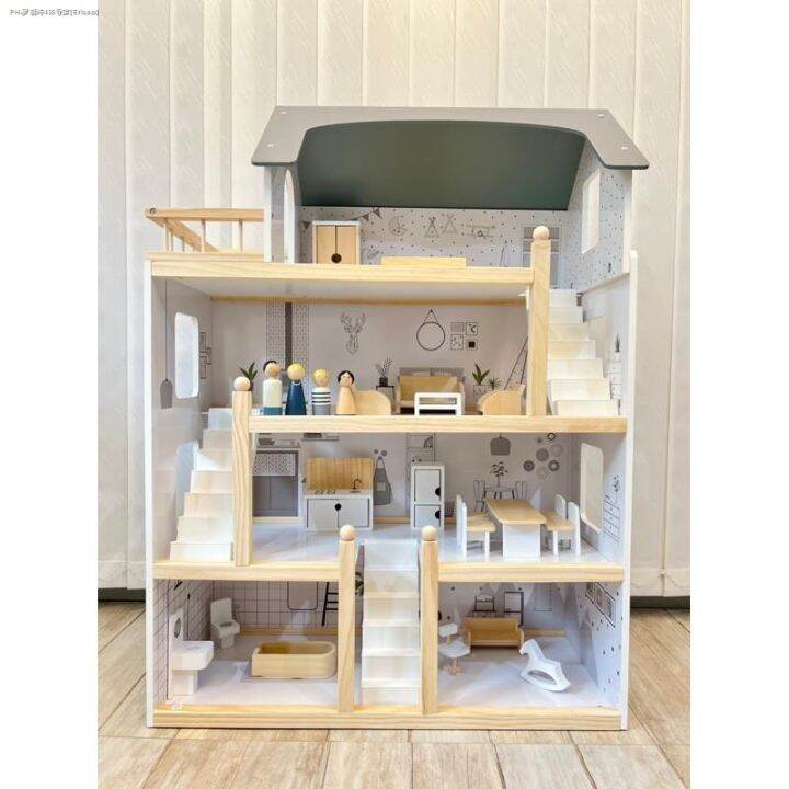 Wooden dollhouse w/ free lights Nordic Dollhouse ㍿ Lazada PH