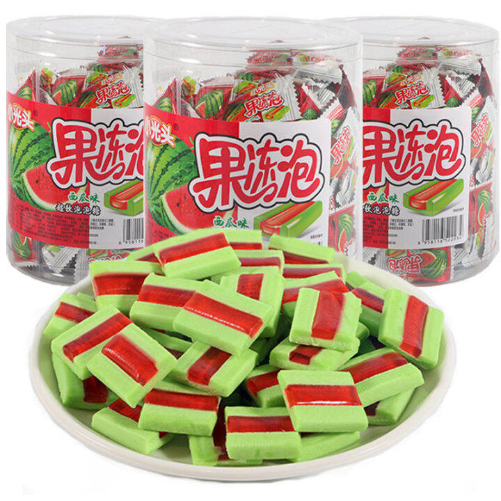 （中国零食） 西瓜泡泡糖Small bald jelly watermelon fruity bubble gum gummy gum ...