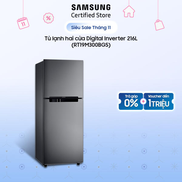 Tủ lạnh Samsung hai cửa Digital Inverter 216 lít (RT19M300BGS)