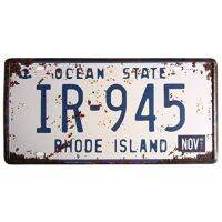 Rhode Island IR-945 Ocean State,สหรัฐอเมริกา,Retro Vintage ป้ายทะเบียนอัตโนมัติป้ายดีบุก,ป้ายนูนขนาดสำหรับตกแต่งบ้านผับบาร์