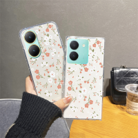 เคสสมาร์ทโฟน VIVO Y27 Y77 Y78 Y76 Y36 Y35 V25 Y02 Y02A V27 V27E โปร V25E Y22 Y22S 4G 5G 2023ใหม่แฟชั่นใหม่เคสใสลายดอกไม้ Y16เคส TPU นิ่มป้องกันด้านหลังกันกระแทก