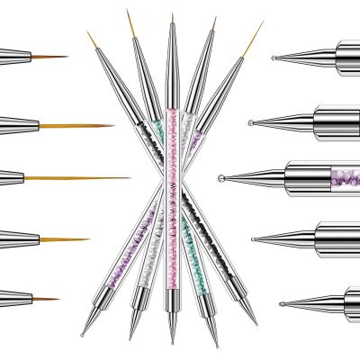 Makartt Nail Art Brush 5PCS Double-End Painting Nail Design Brush kit with Liner Brush and Dotting Pen for Nail Design - Size 5,