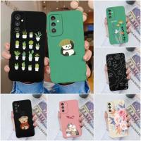 เคสหลัง Samsung Galaxy A14 A13เคสโทรศัพท์14 A 13 4G 5G ฝาหลัง TPU ทรงสี่เหลี่ยมลายกระบองเพชรแมวน่ารักกันกระแทกแบบนิ่มที่เป็นซิลิโคนเหลวสำหรับ Samsung A13กันชน A14 Funda Capa