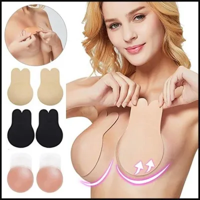 Women Push Up Bras For Self Adhesive Silicone Strapless Invisible Bra Reusable Sticky Breast Lift Up Tape Kawaii Rabbit Bra Pads