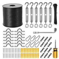 ชุดแขวนแขวนไฟสายประดับลูกโลกเหล็กสแตนเลส304สายเชือกลวดพร้อมชุดปรับความตึงสายข้อต่อสายลวดไฟนำทาง60เมตร