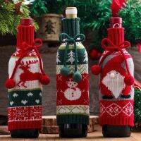 Glitter Star Shop 1pc Lovely Sweater Christmas Wine Bottle Cover ELK Deer Santa Snowman Knitted Christmas Decorations Utenciles Beer Decorations