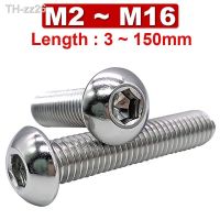 M2 M3 M16 304 Stainless Steel Round Head/Pan Head Hexagon Socket Screws Round Cup Mushroom Half Round Head Bolts Length 3 150mm