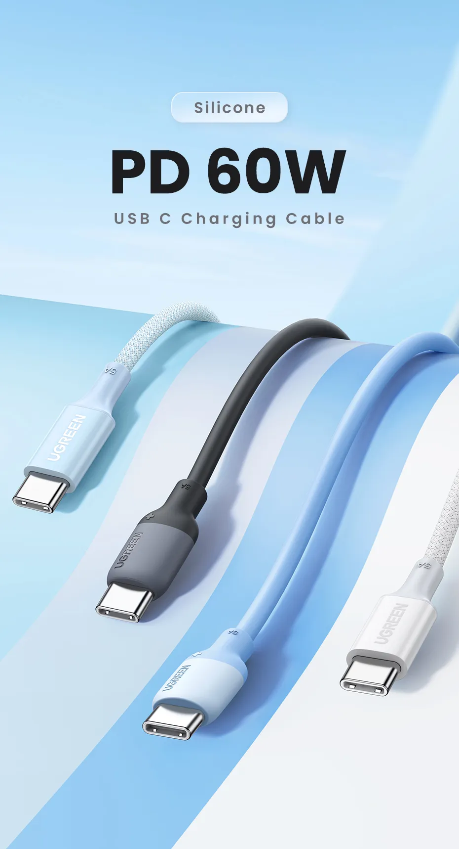 UGREEN USB C Cable Fast Charging, Silicone Material, 60W PD USB C to USB C  Data Transmission Cable, Type C Cable Compatible with iPhone 15, Galaxy